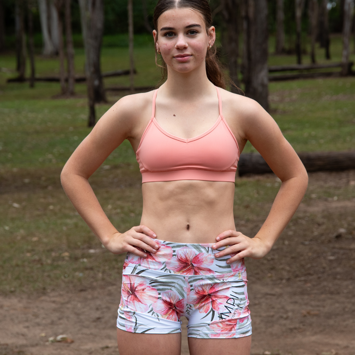 peach running shorts