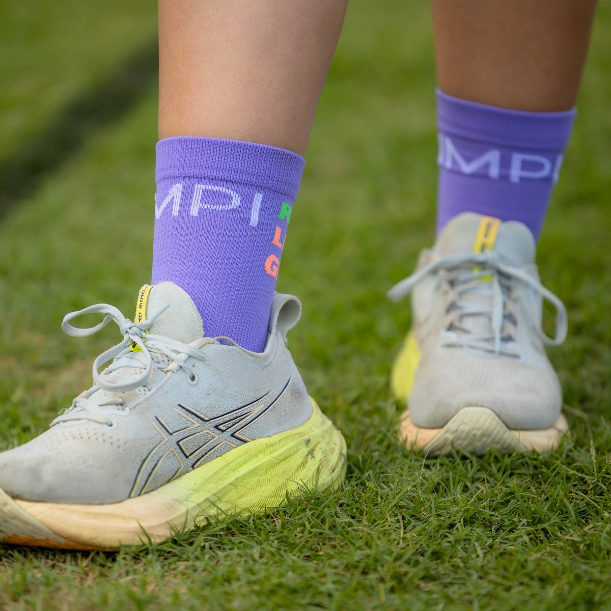 purple running socks