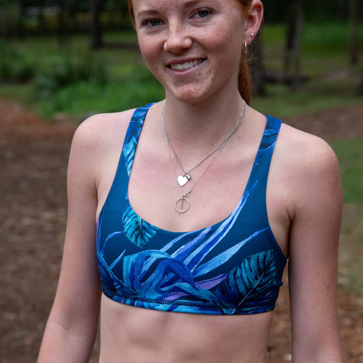 IMPI Strappy Running Bra Top - Blue Floral Burst