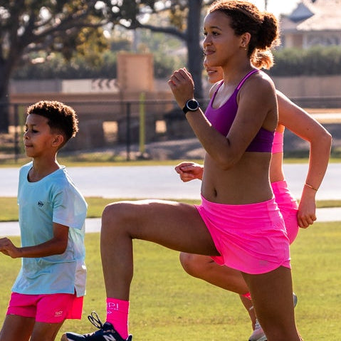 girls pink running shorts