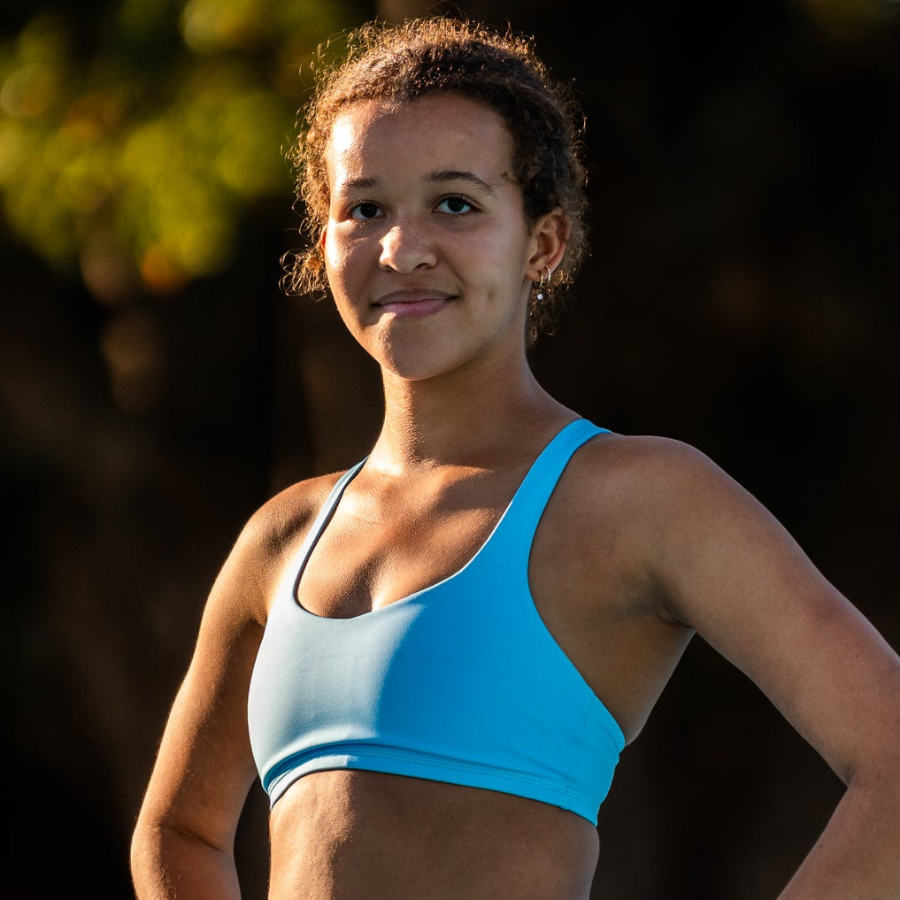 sky blue sports bra