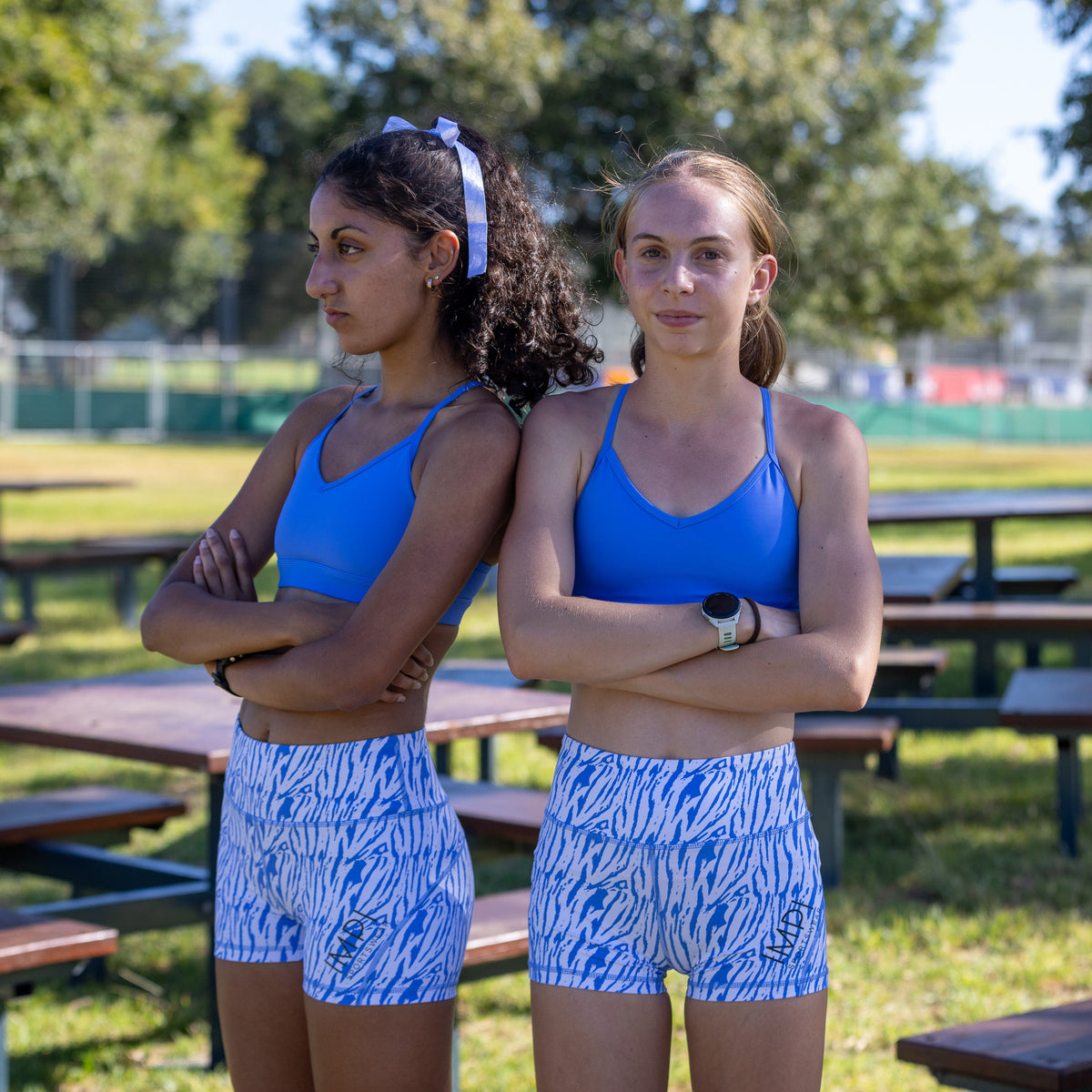blue running shorts