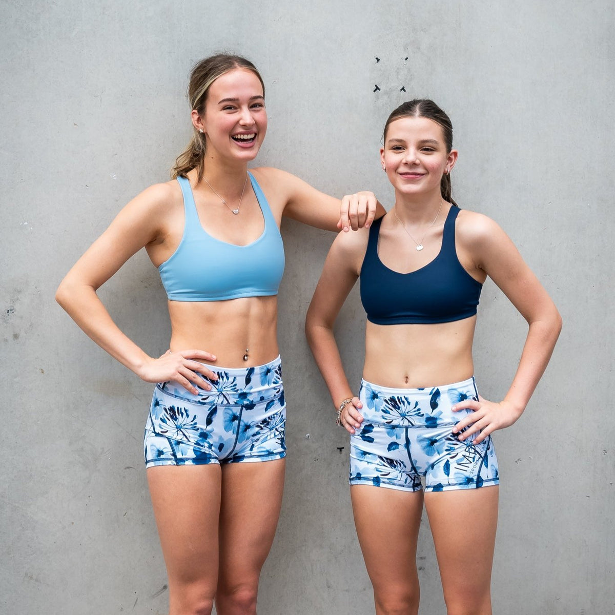 blue floral running shorts for girls