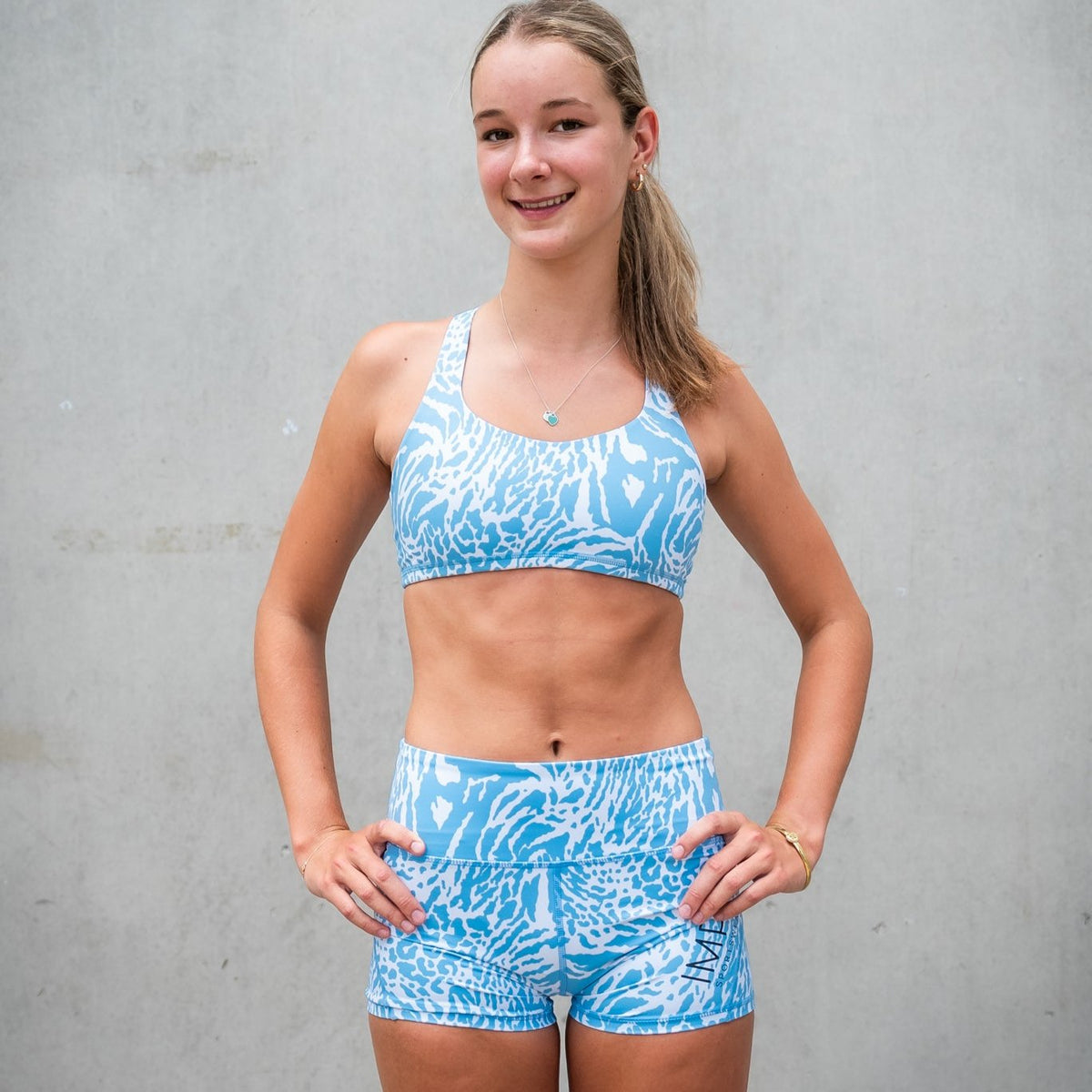 baby blue minx running shorts