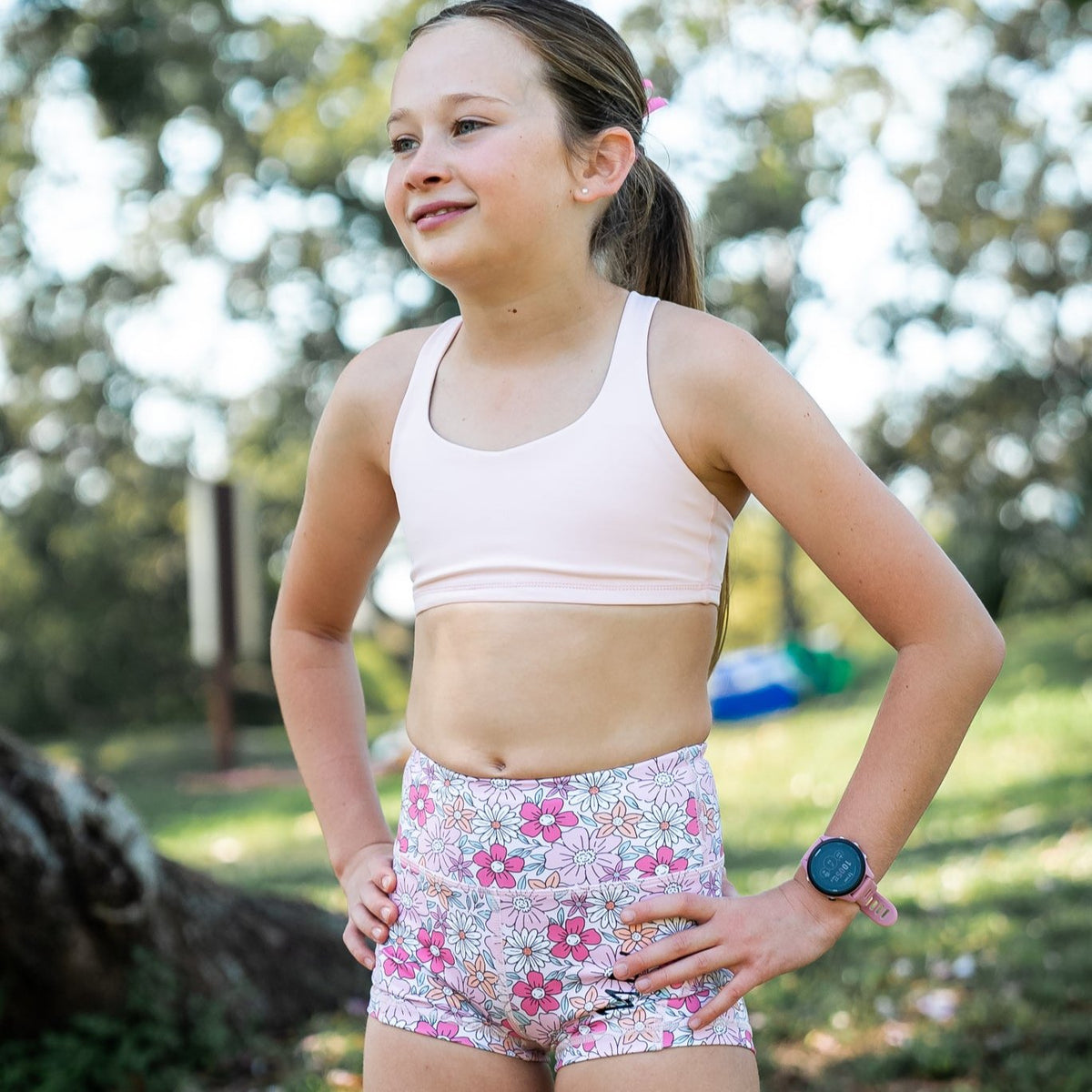 pink  floral running shorts