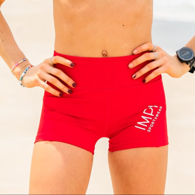 Girls red polyester running shorts