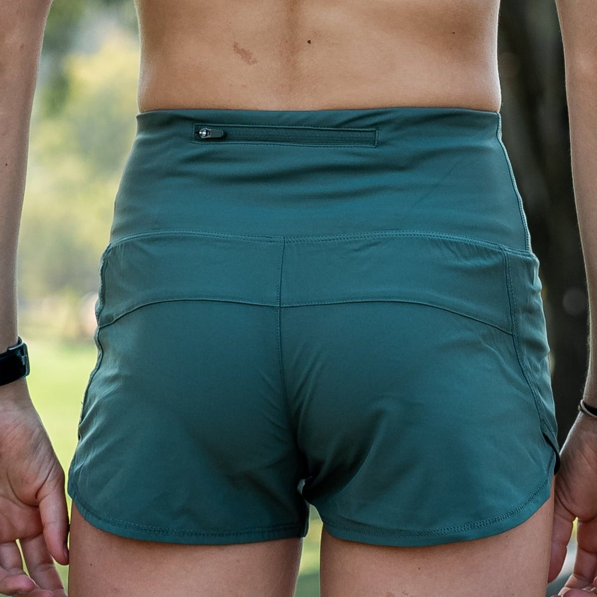 olive running shorts