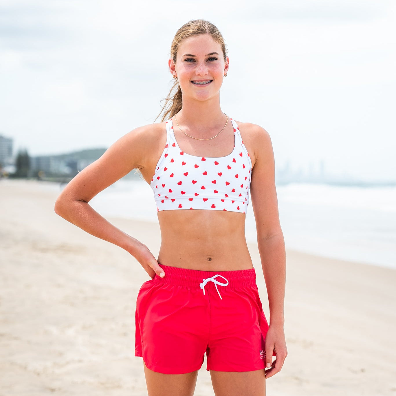 red casual shorts