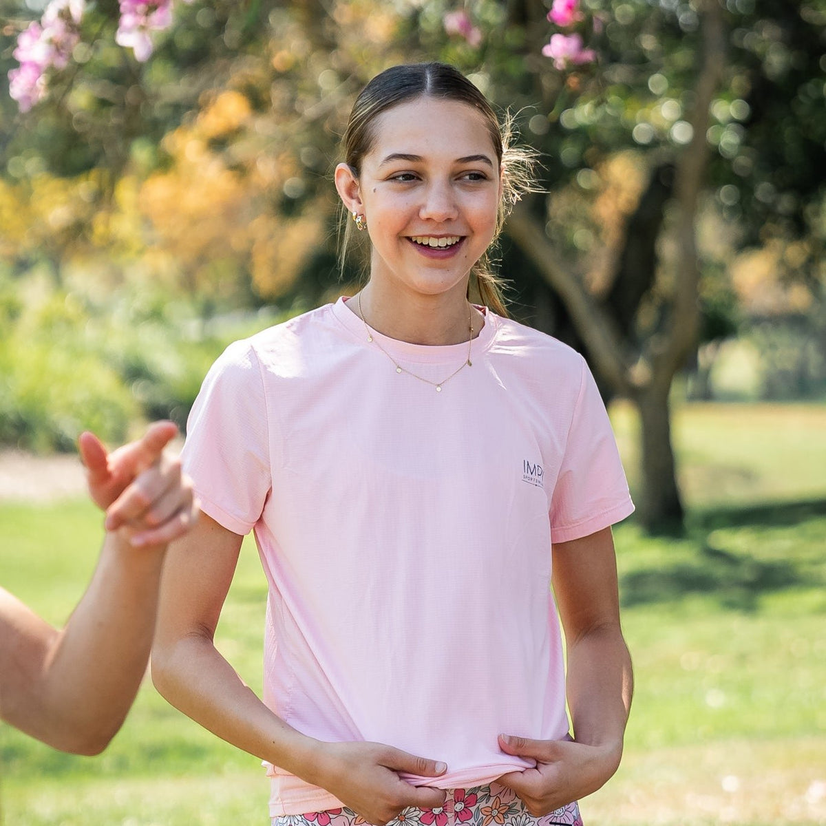 pink running t-shirt