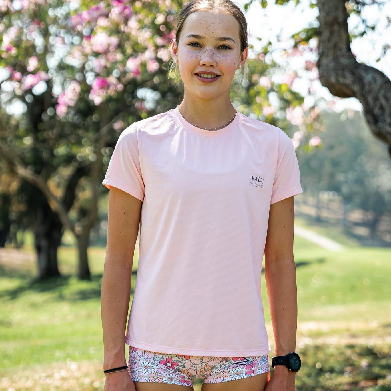 pink running t-shirt