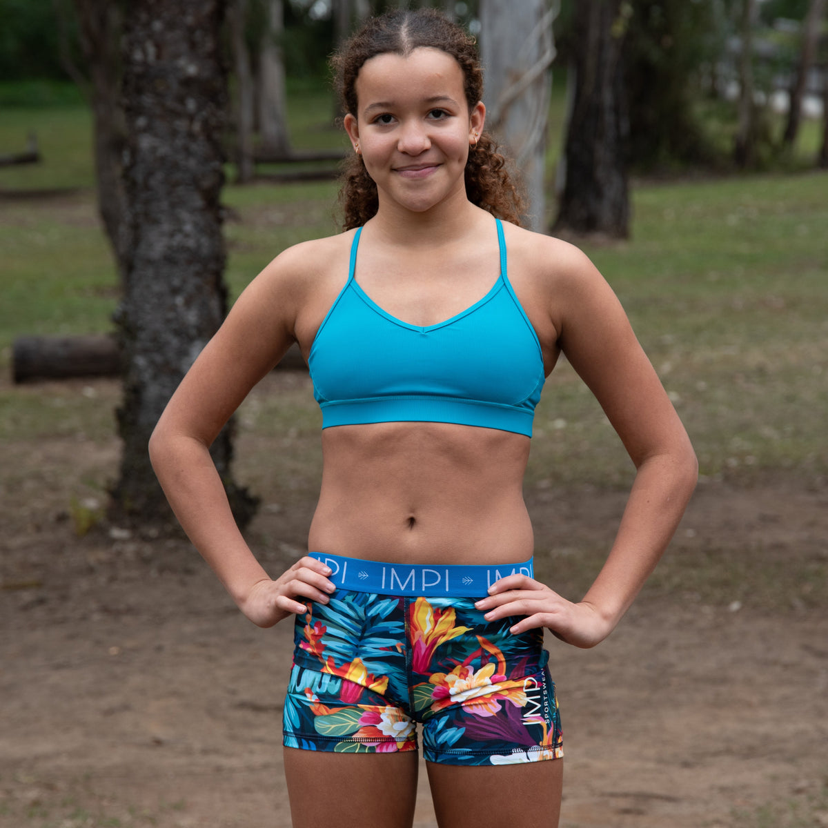 IMPI V-neck Rib Running Bra Top - Teal