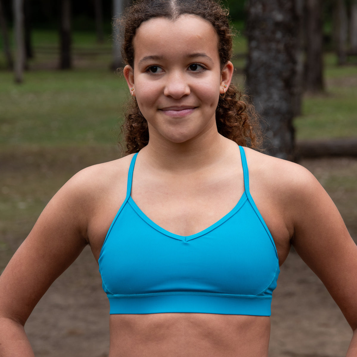 IMPI V-neck Rib Running Bra Top - Teal