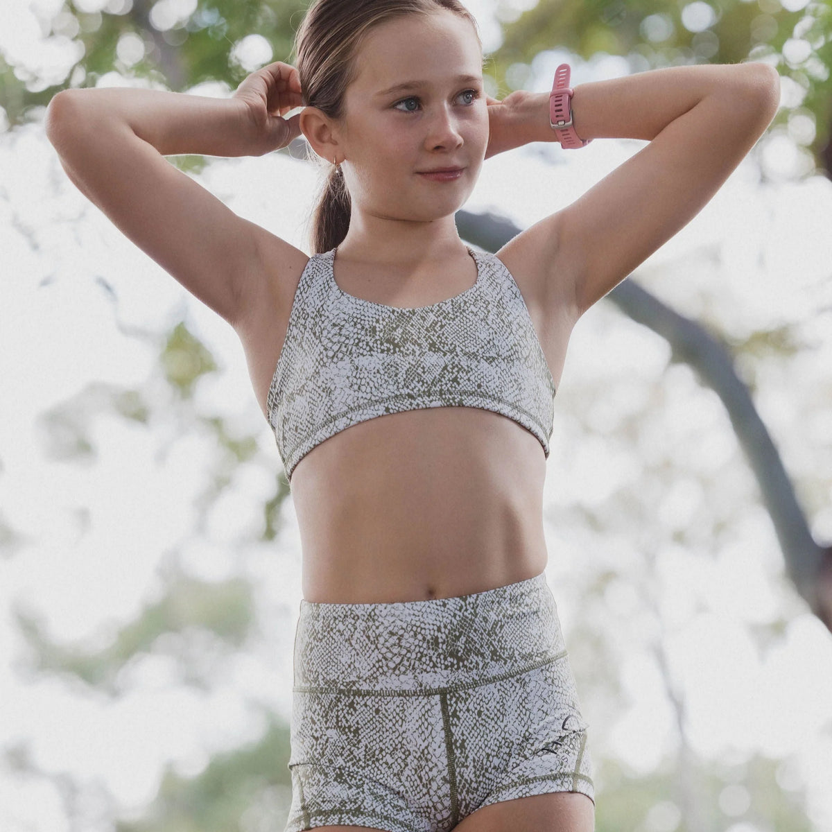 IMPI Strappy Girls Crop Top - Olive Snake