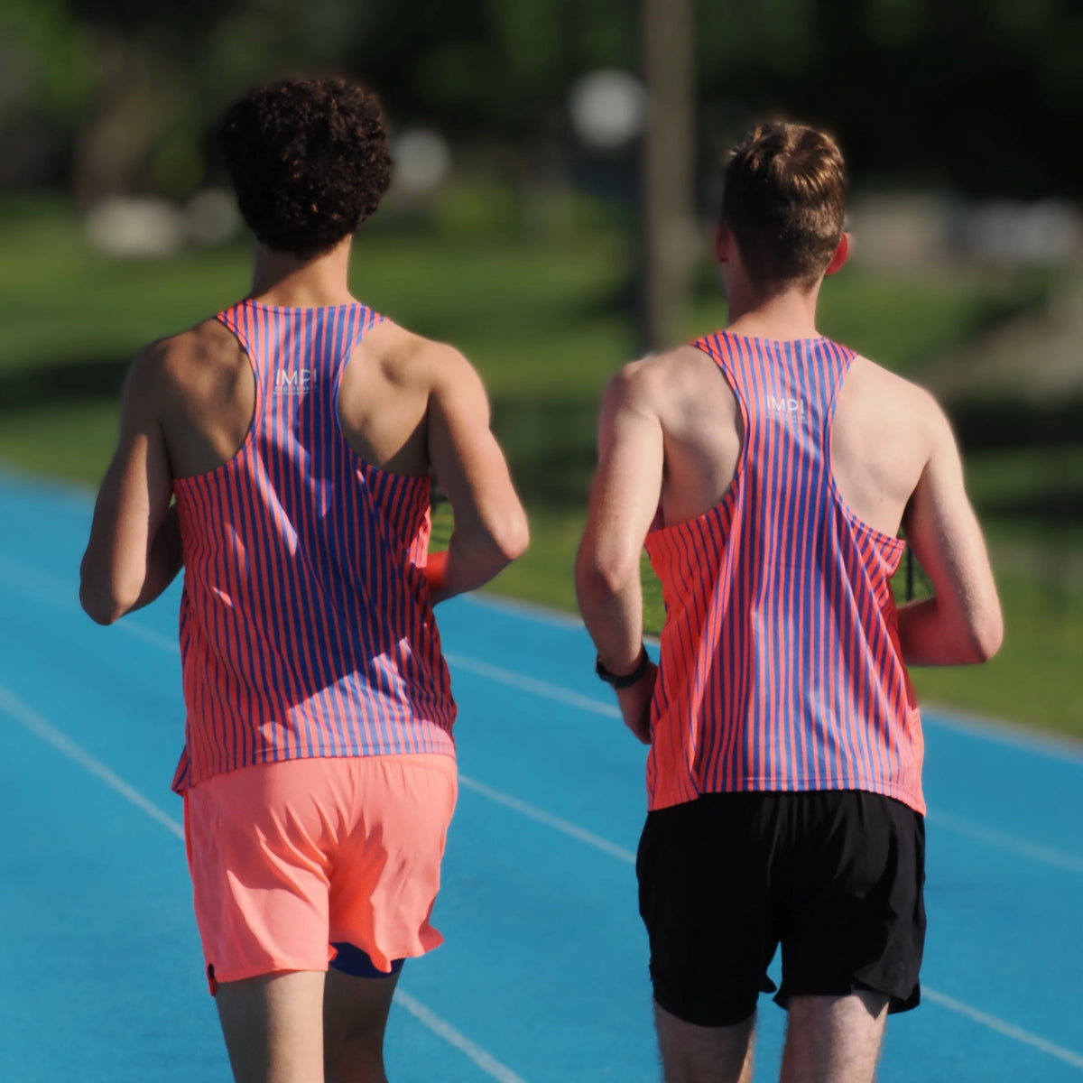 IMPI Boys Race Back Singlet - Neon Coral/Cobalt