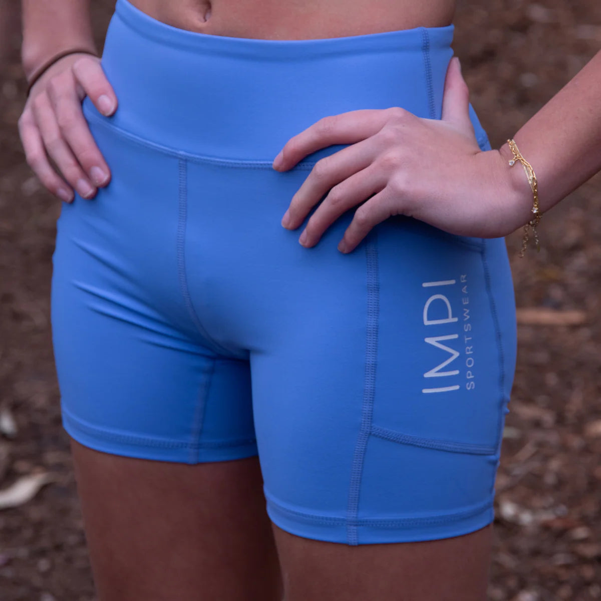 IMPI Longer Leg High Waist Bike Shorts- Cornflower