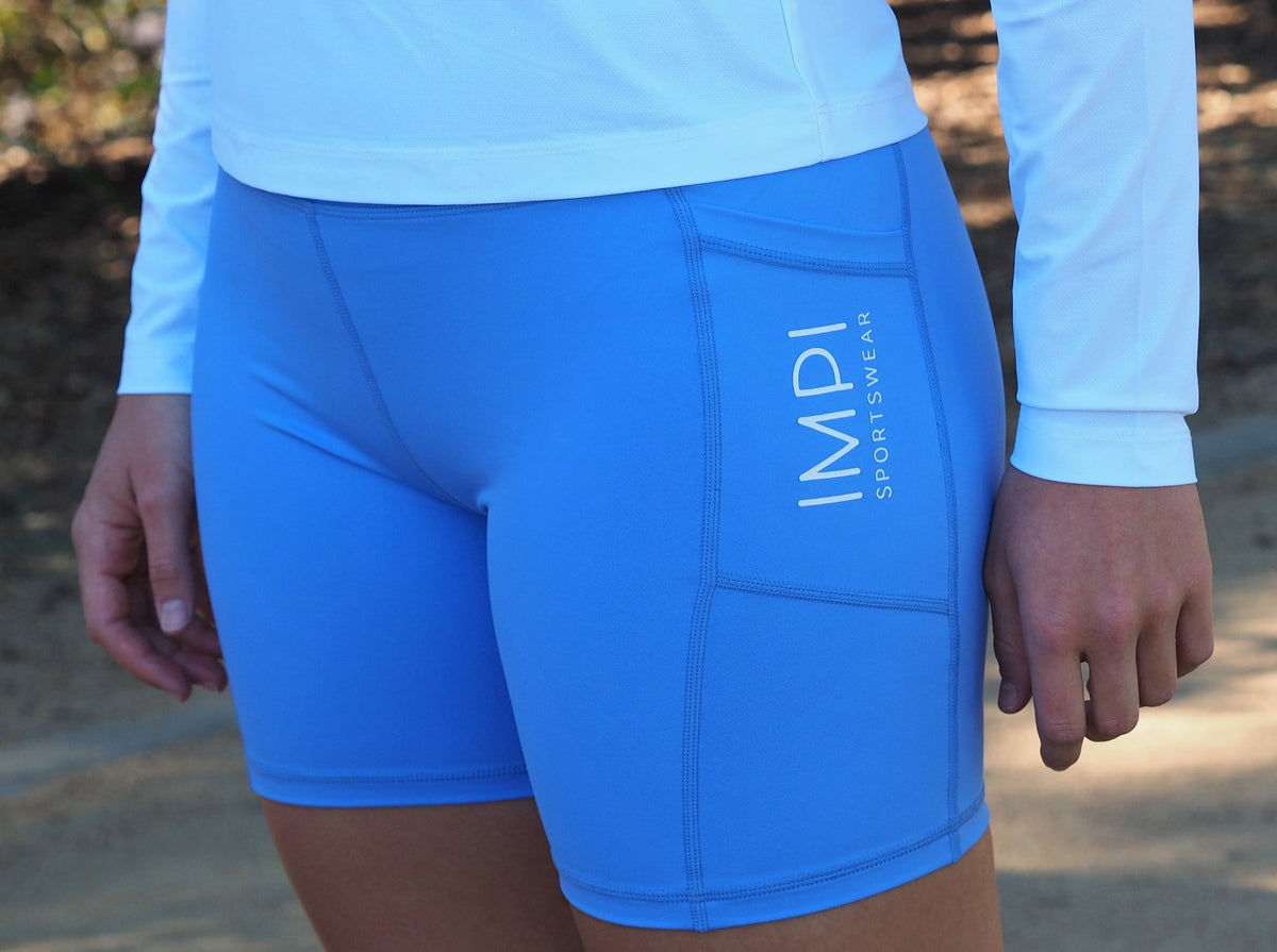 IMPI Longer Leg High Waist Bike Shorts- Cornflower