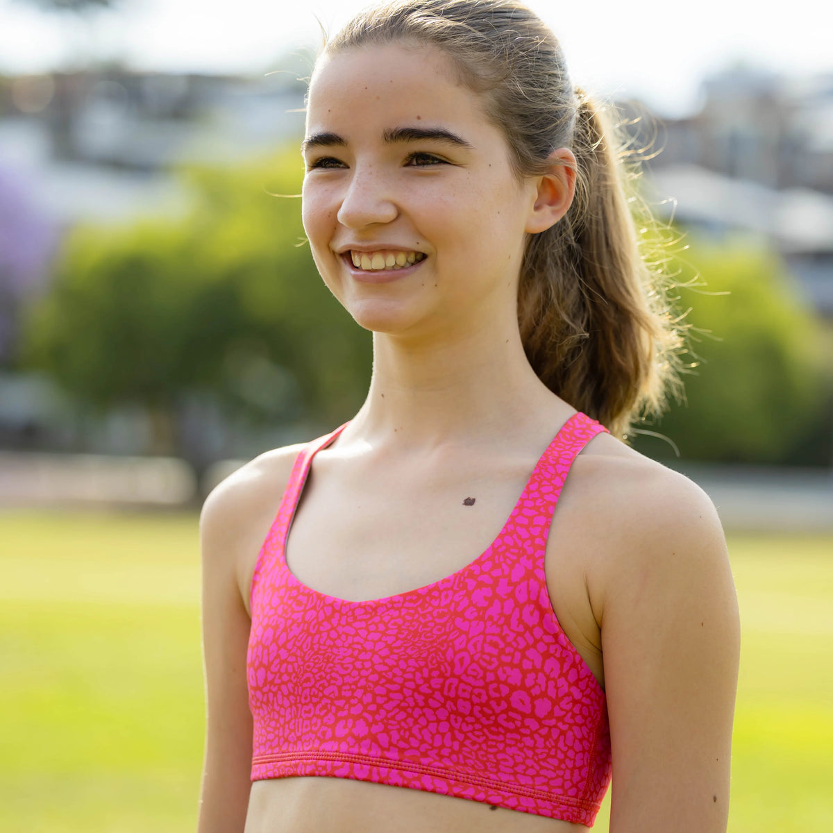 IMPI Strappy Girls Crop Top - Neon Leopard