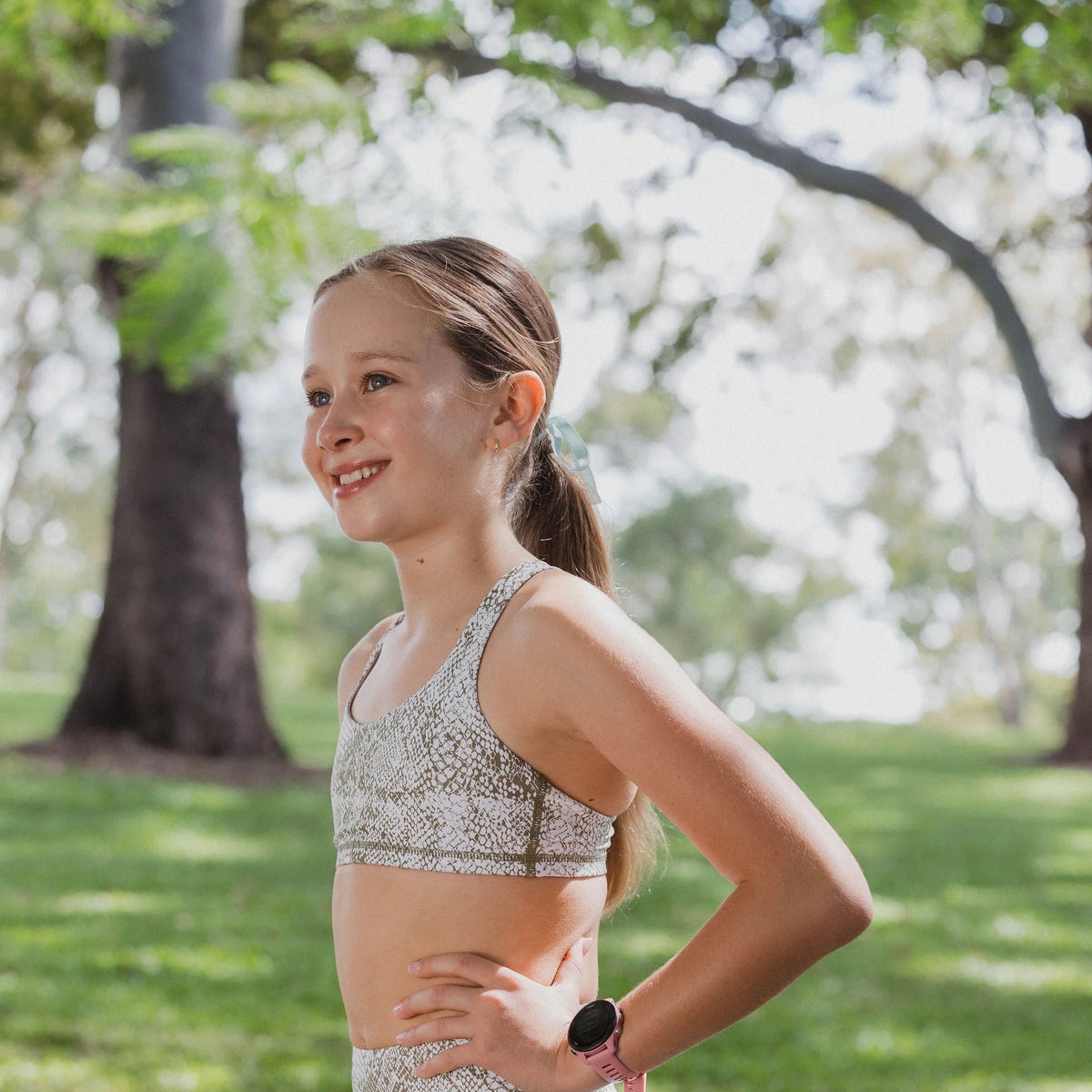 IMPI Strappy Girls Crop Top - Olive Snake