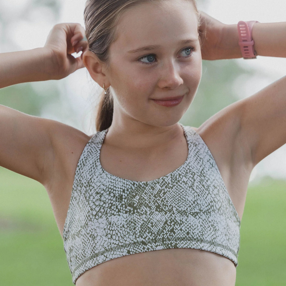 IMPI Strappy Girls Crop Top - Olive Snake