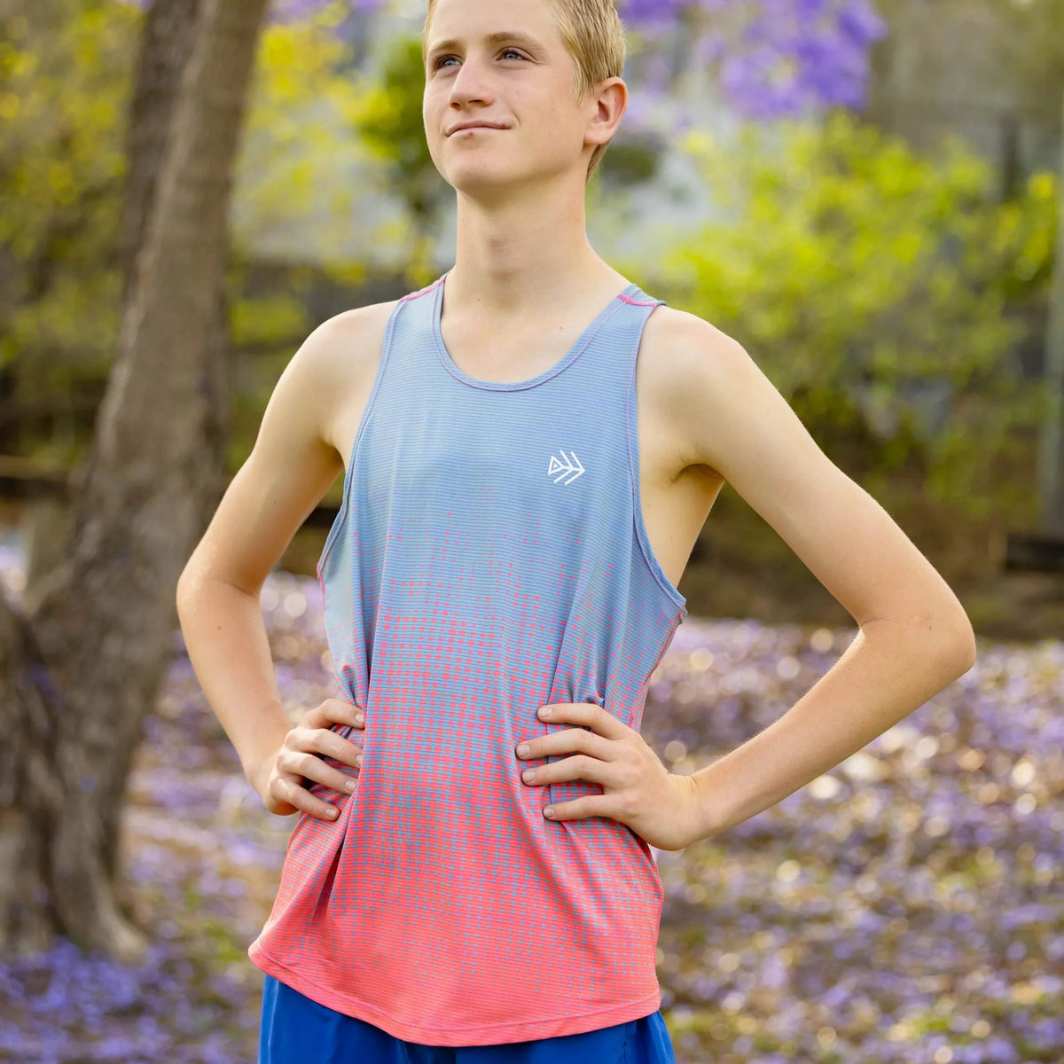 IMPI Boys Race Back Singlet -Grey/Neon Coral