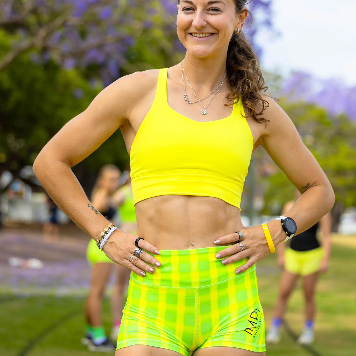 girls green and yellow bike shorts