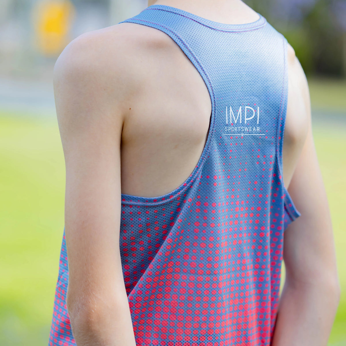 IMPI Boys Race Back Singlet -Grey/Neon Coral