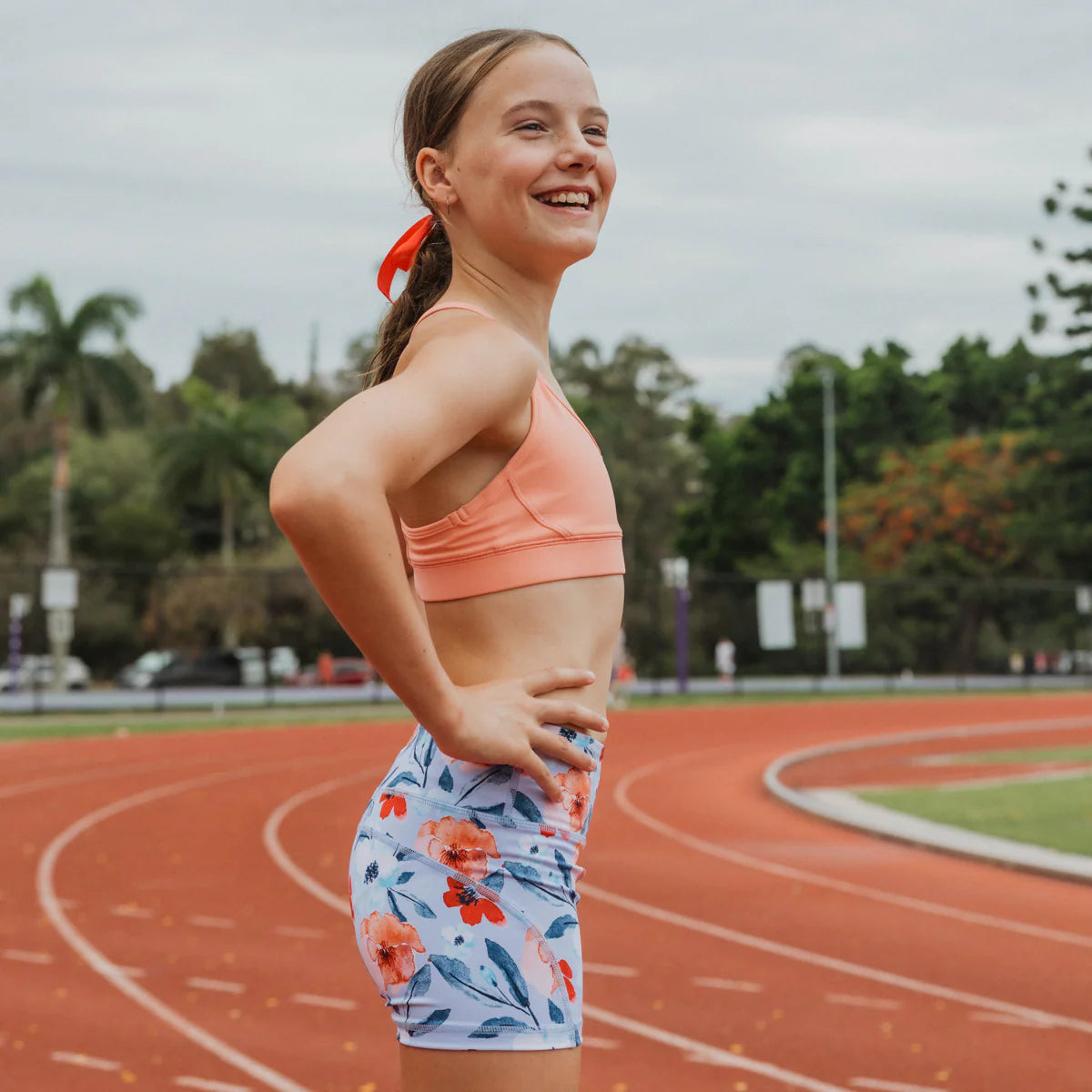 girls blue floral bike shorts