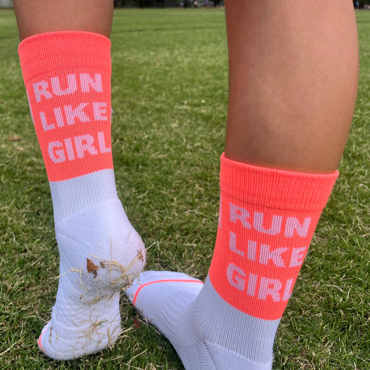 IMPI Longer Socks - Neon Coral Run Like A Girl