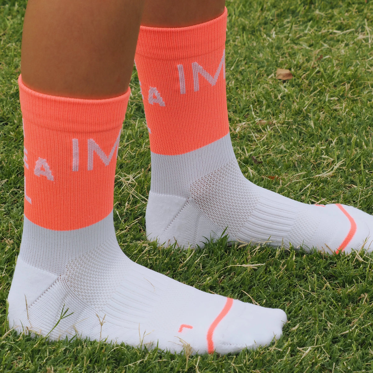 IMPI Longer Socks - Neon Coral Run Like A Girl