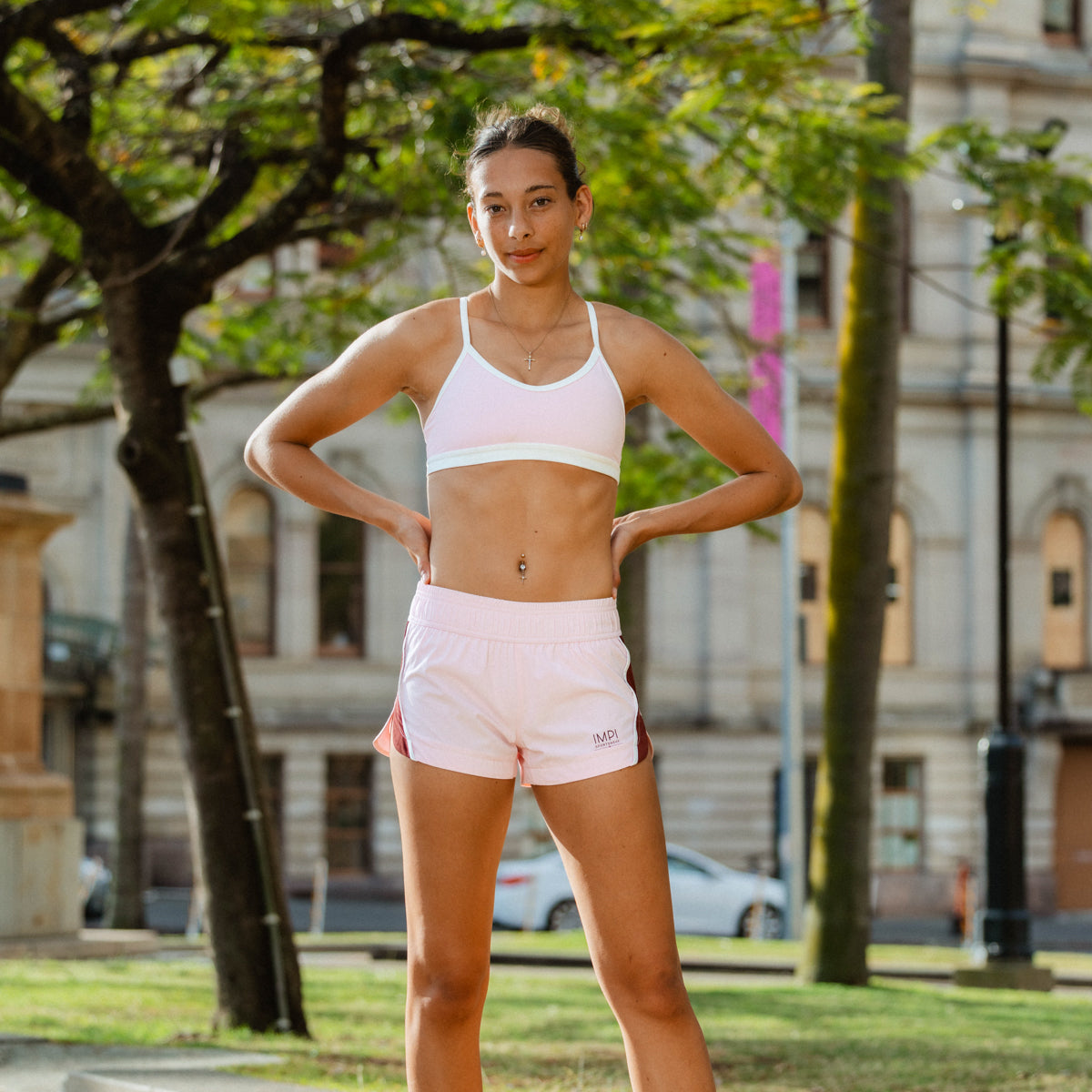girls pink running shorts