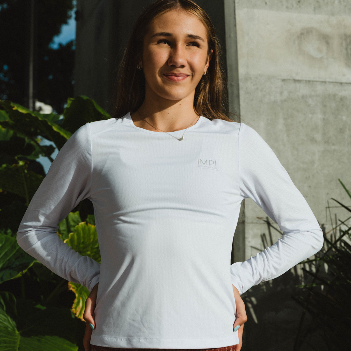 long sleeve white running top