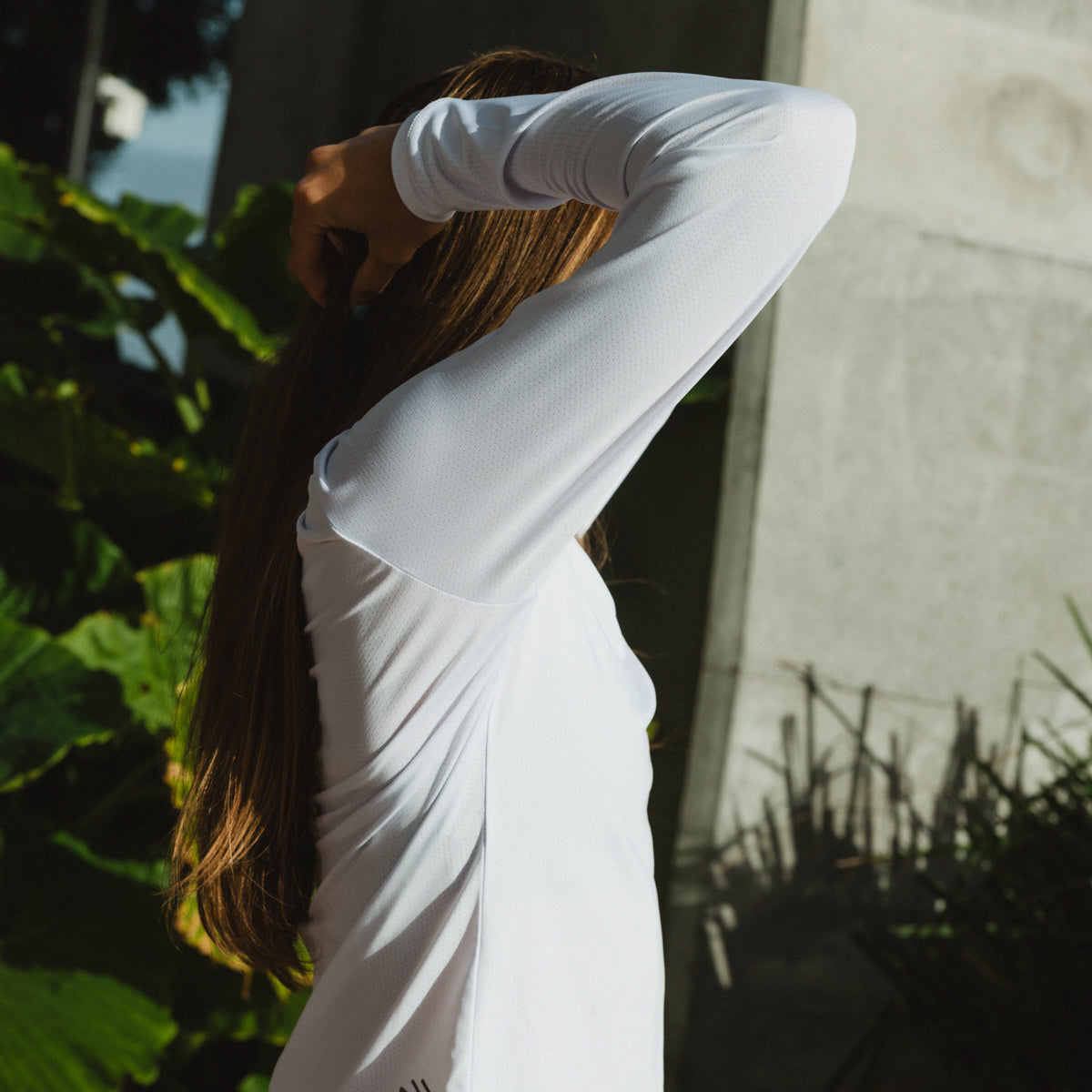 long sleeve white running top