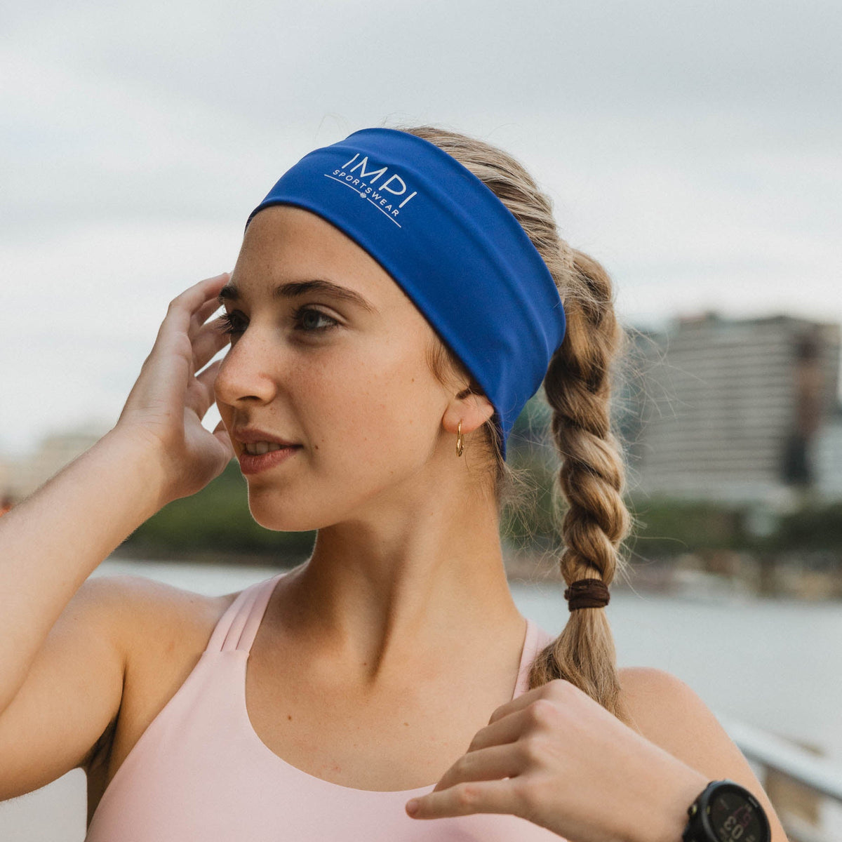 blue running headband
