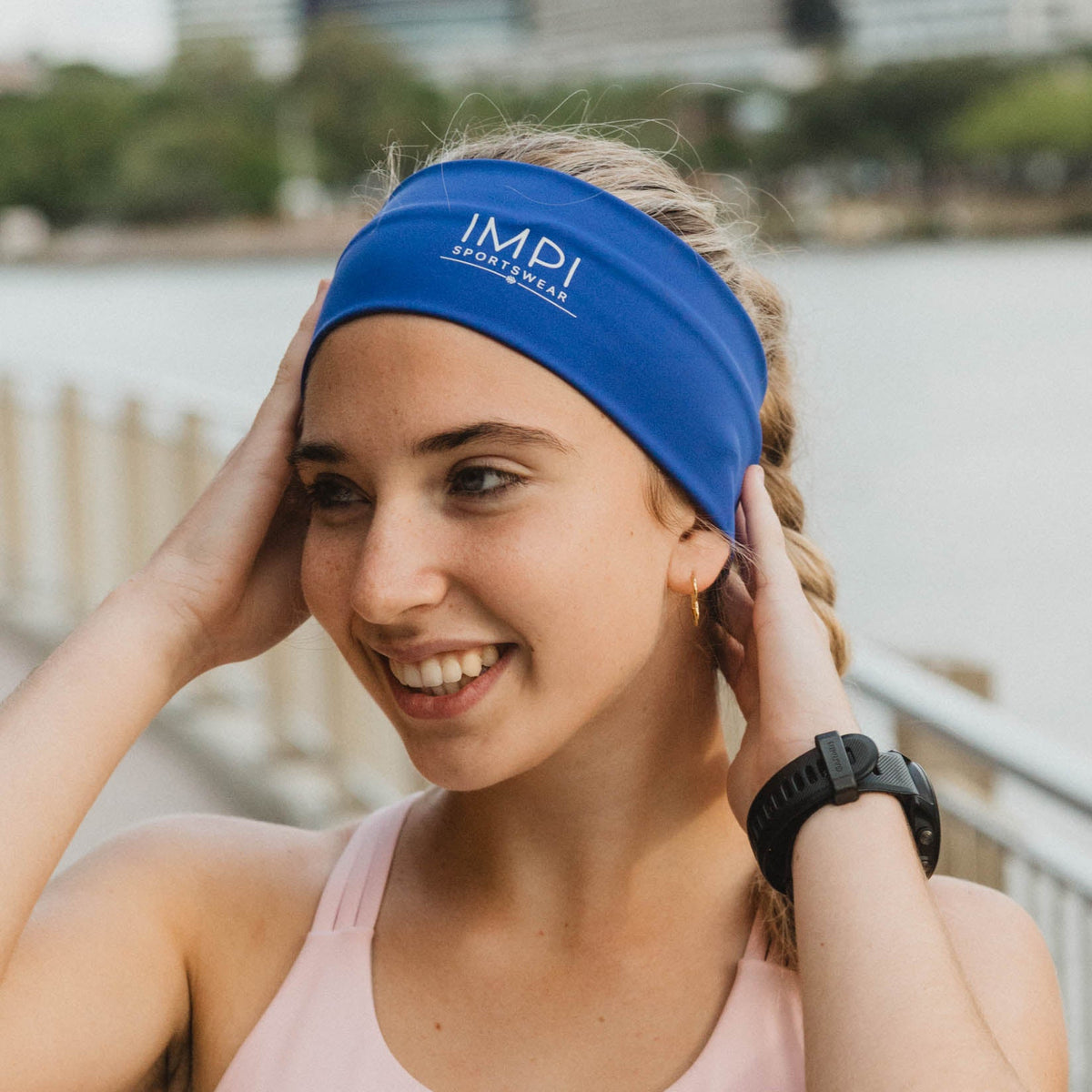 blue running headband