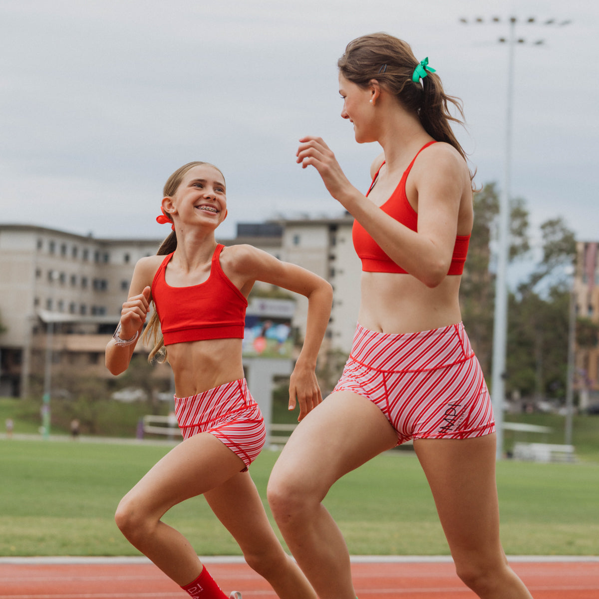 girls red stripe bike shorts