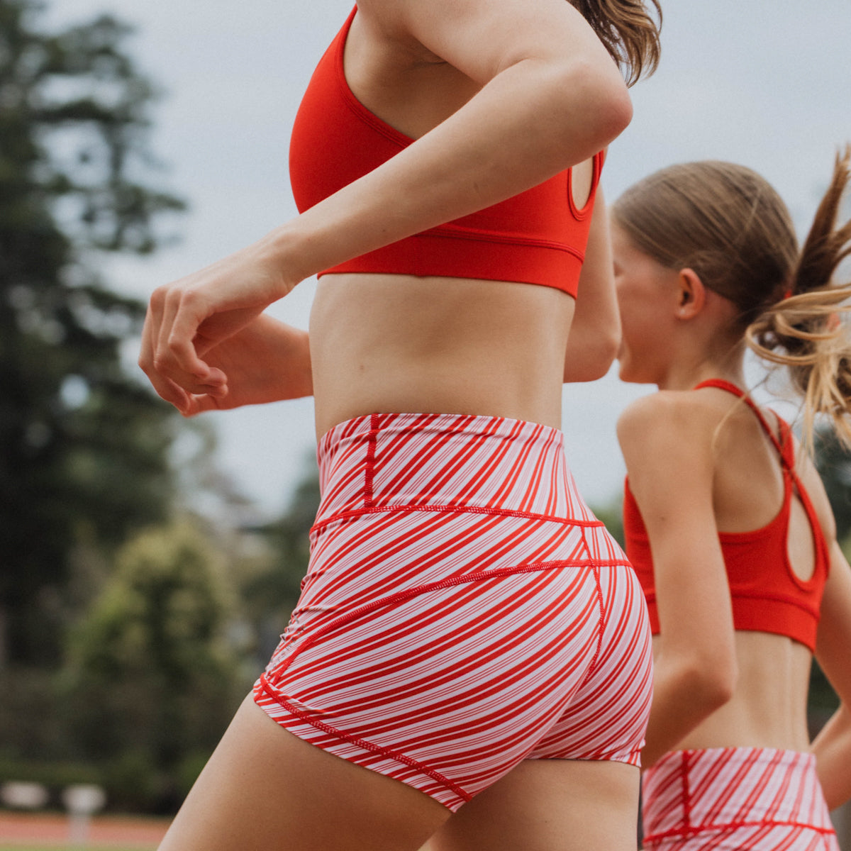 girls red stripe bike shorts