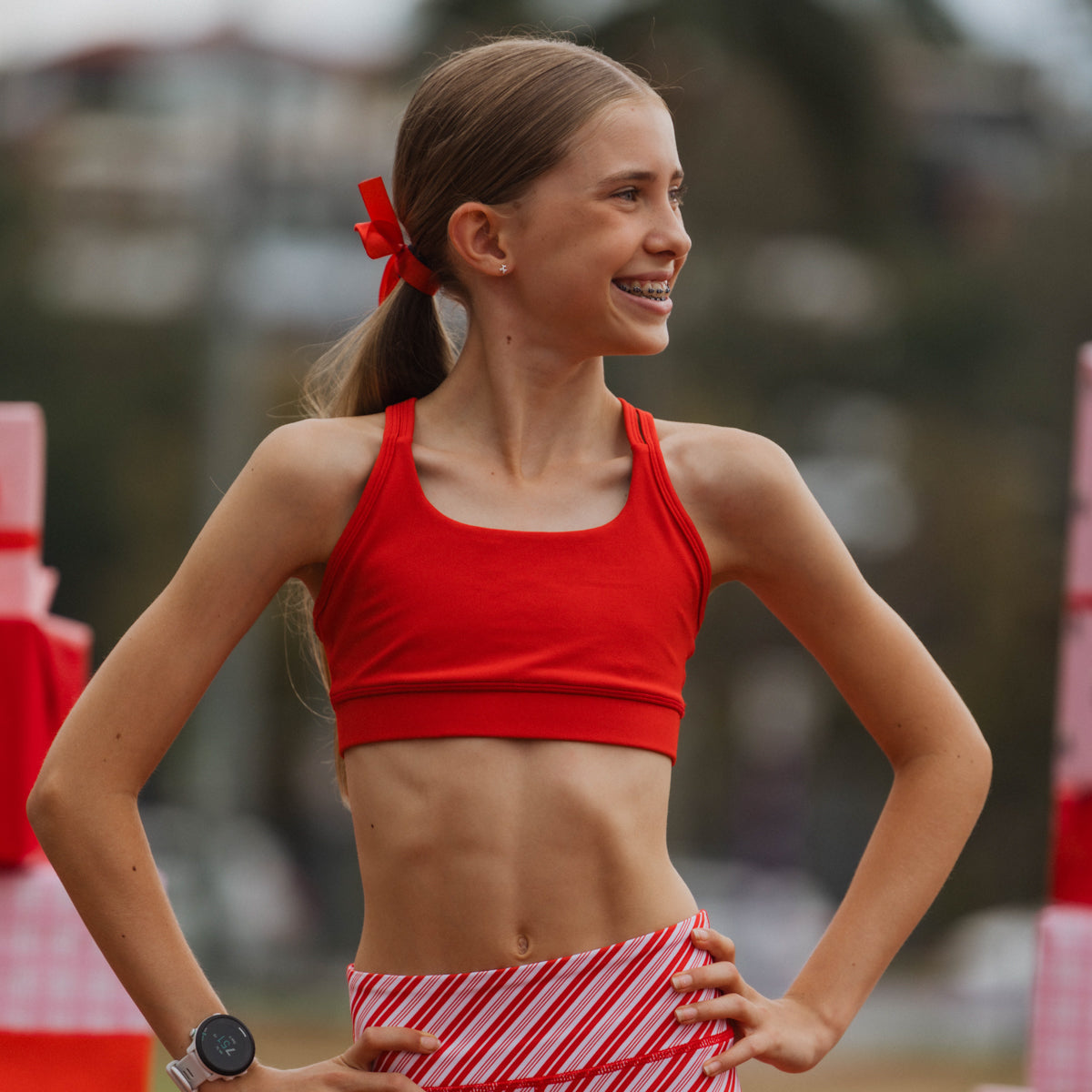 girls red sports bra