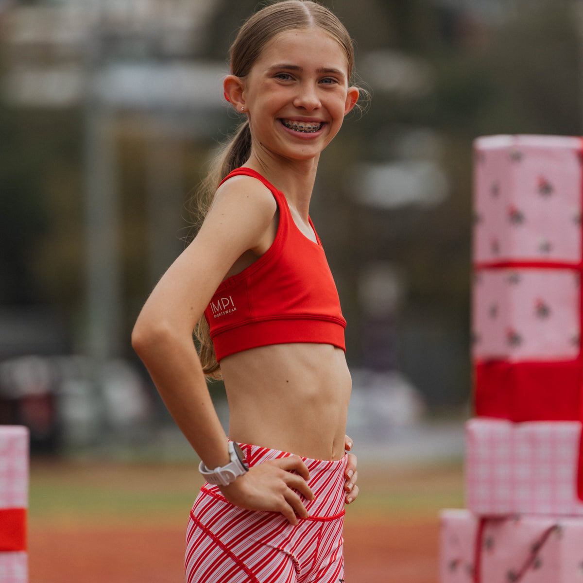 girls red sports bra