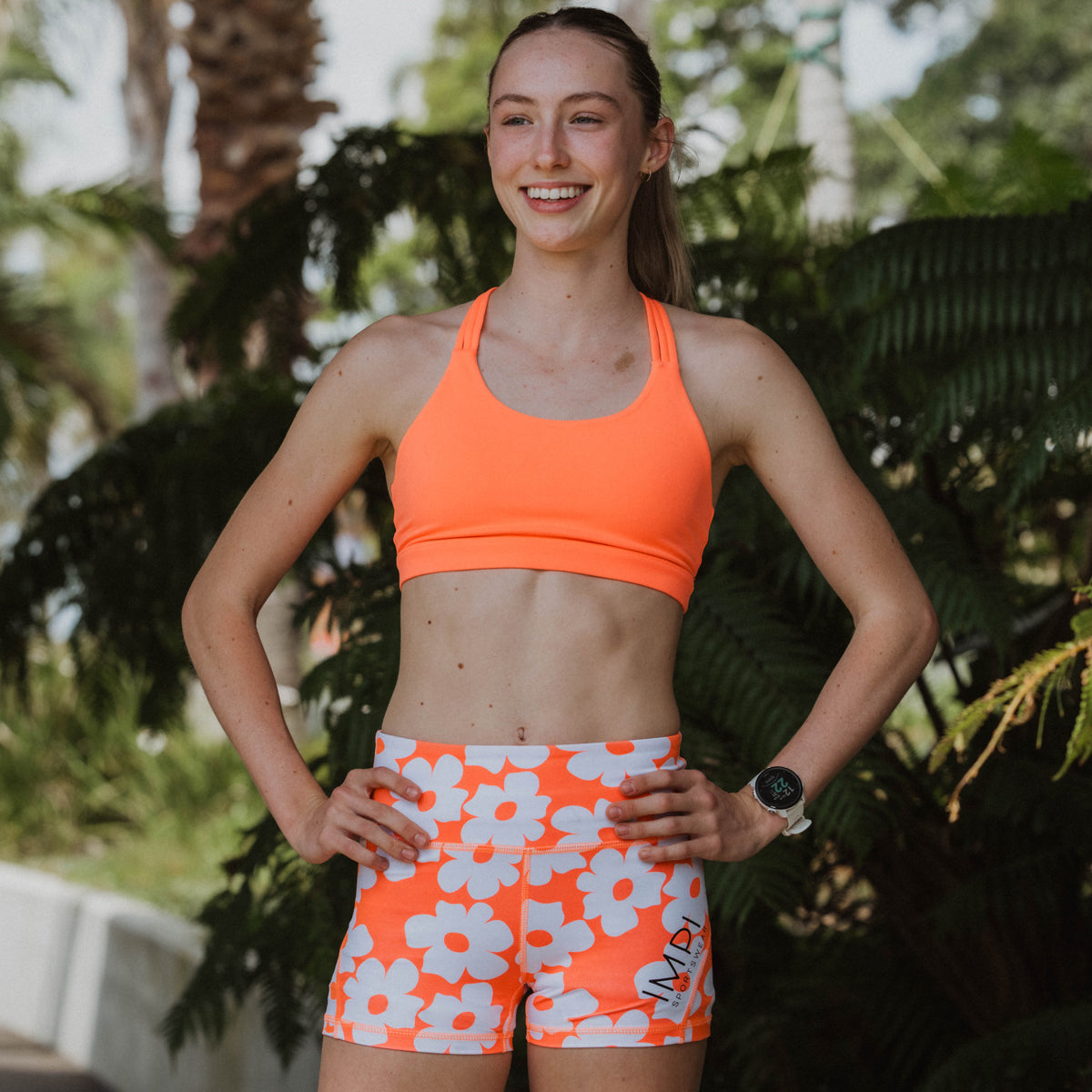 neon coral bike pants