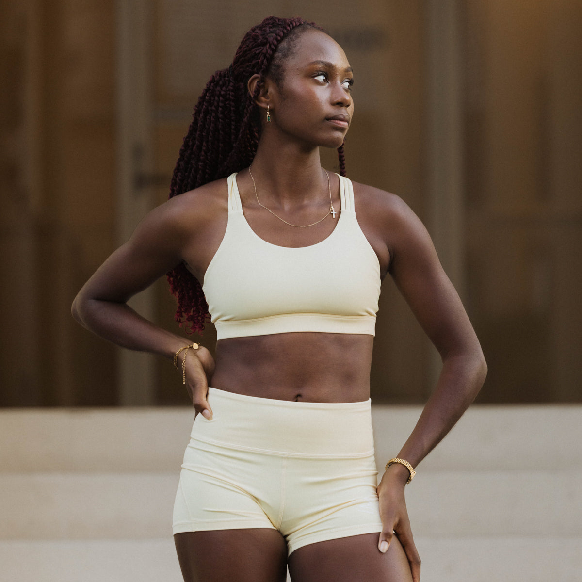 yellow sports bra
