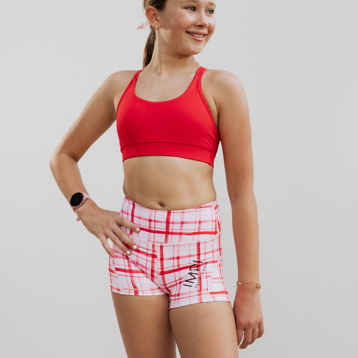 IMPI High Waist Running Short - Red & Pink Tartan