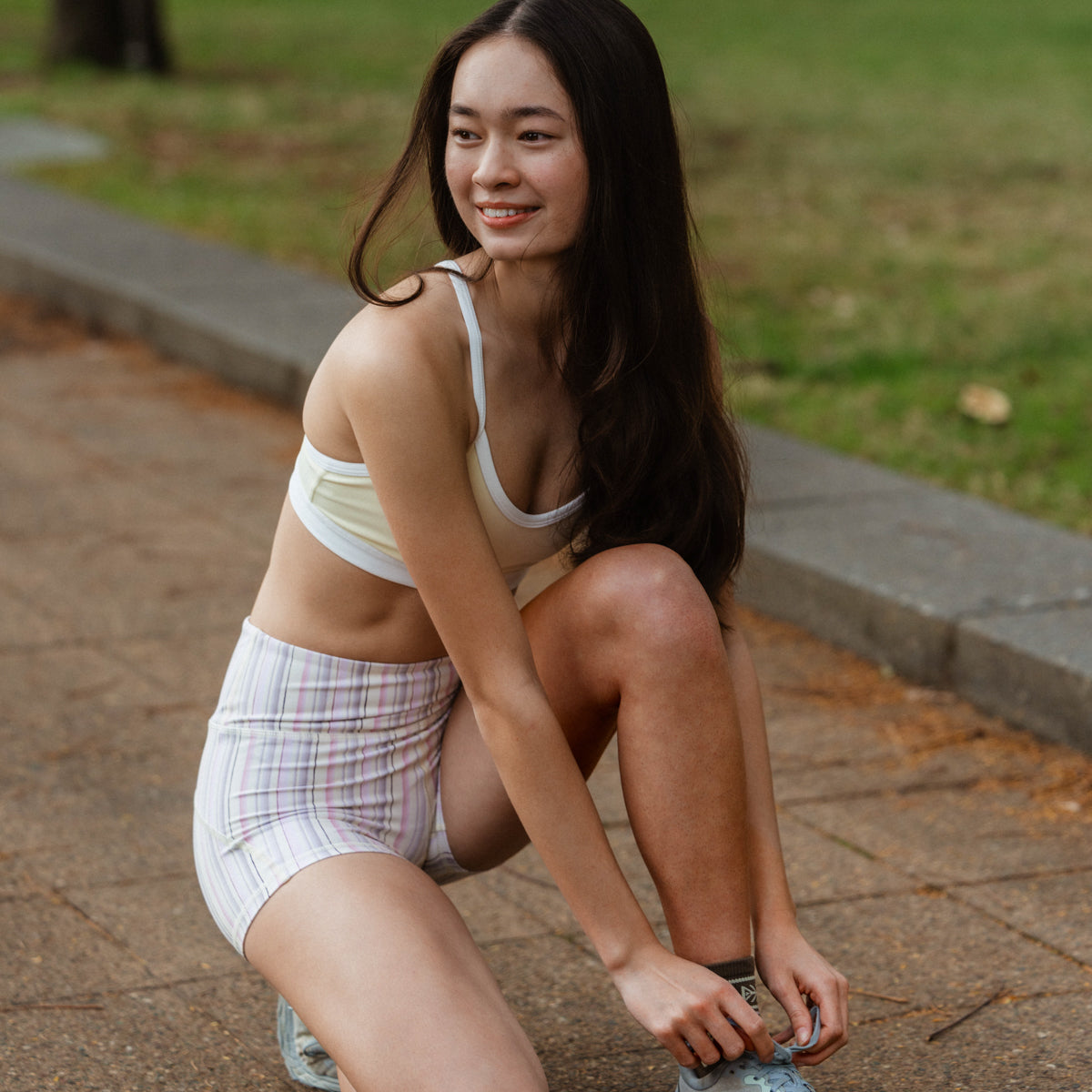 stripe yellow girls bike shorts