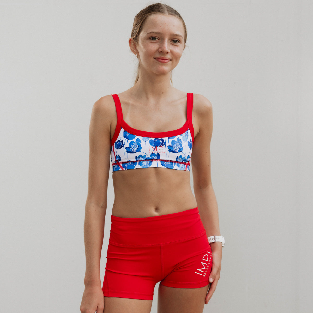 blue and red sports bra