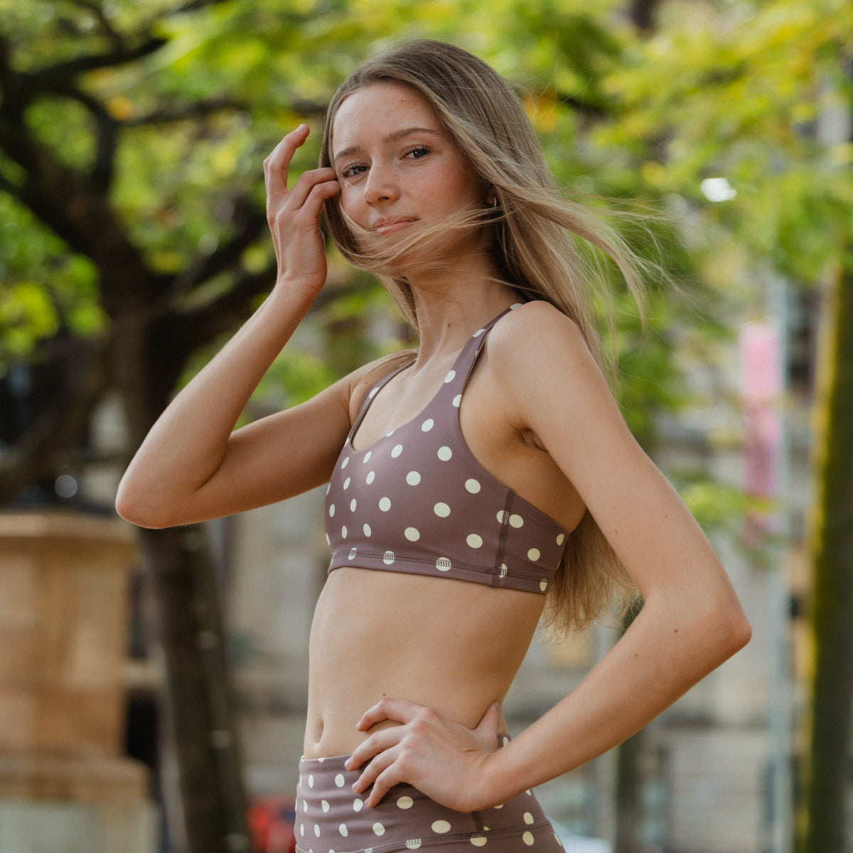 IMPI Strappy Girls Crop Top -Mocha Dot