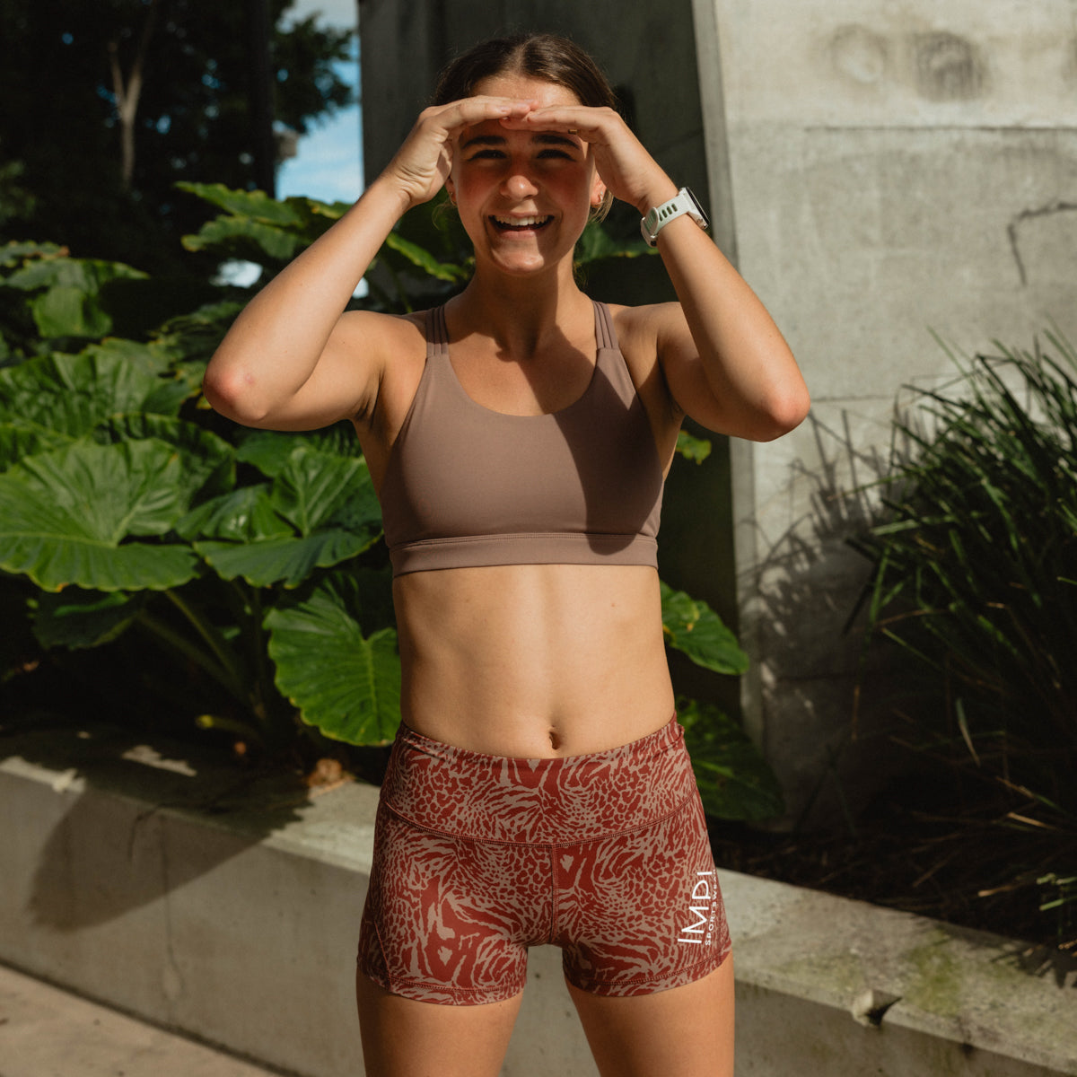 rust animal print bike shorts