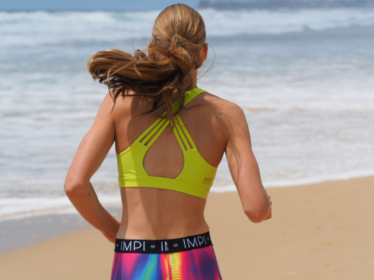 Triple Strap IMPI Running Bra Top - Tennis Ball Green