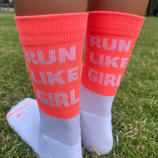 Run Like A Girl socks in Neon Coral